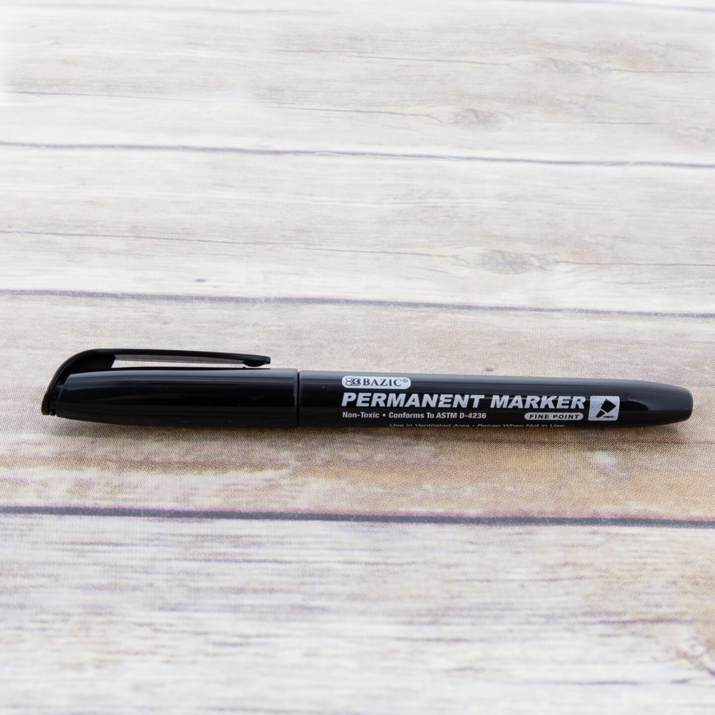 BAZIC Fine Tip Black Permanent Markers w/ Pocket Clip (8/Pack)