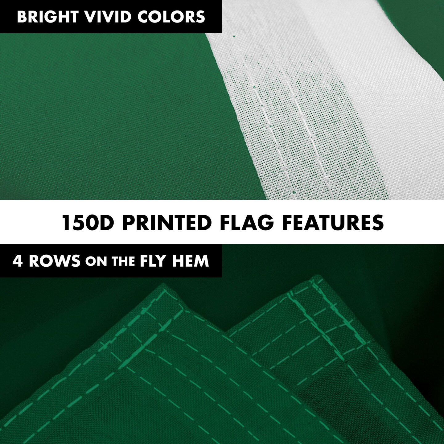 G128 Combo Pack: 5 Ft Tangle Free Aluminum Spinning Flagpole (Black) &#x26; Solid Dark Green Color Flag 2.5x4 Ft, LiteWeave Pro Series Printed 150D Polyester | Pole with Flag Included