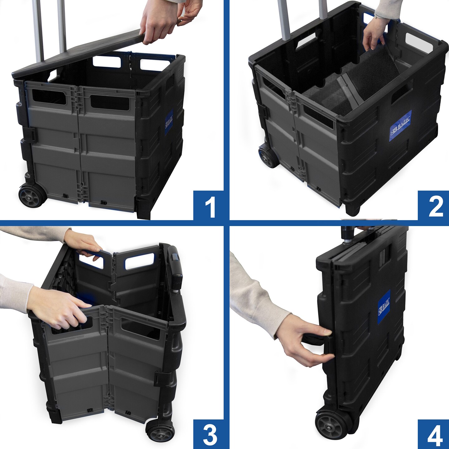 BAZIC Foldable Rolling Cart w/ Lid Cover Black 16&#x22; X 18&#x22; X 15&#x22;