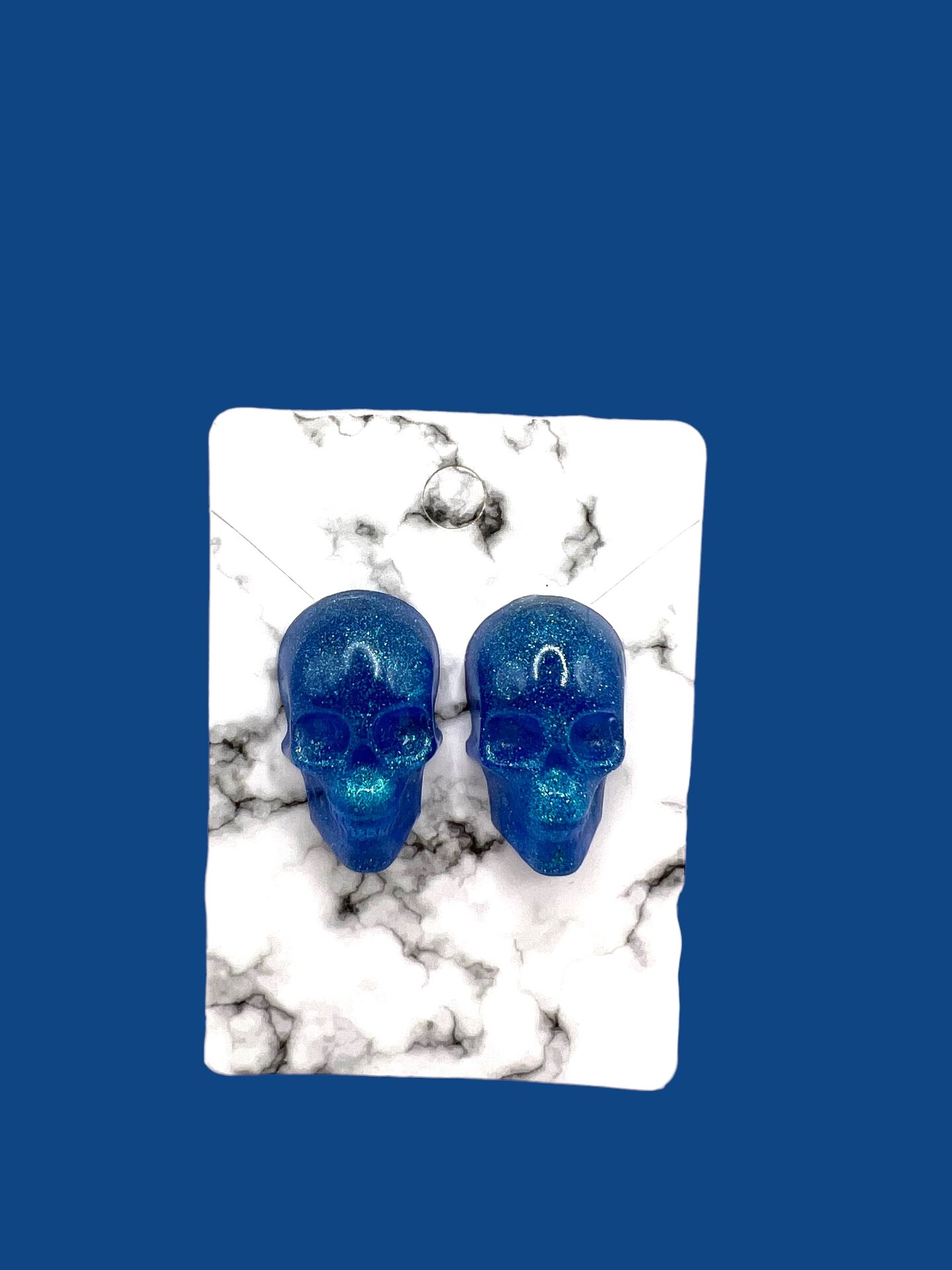 Skull earrings, handmade large blue sparkling skull studs, pastel
