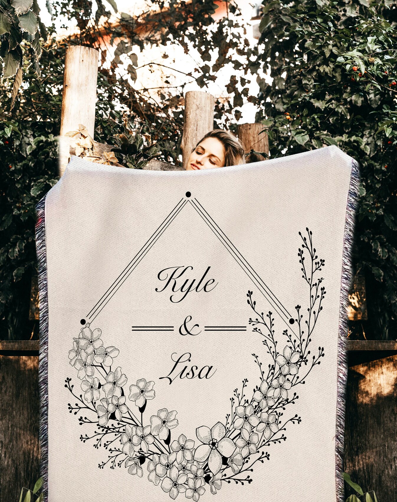 Couples Custom Cotton Anniversary Throw Blanket | Personalized Names Woven | Wedding Gift | Anniversary Gift | Valentines Day Gift 225927391968165889