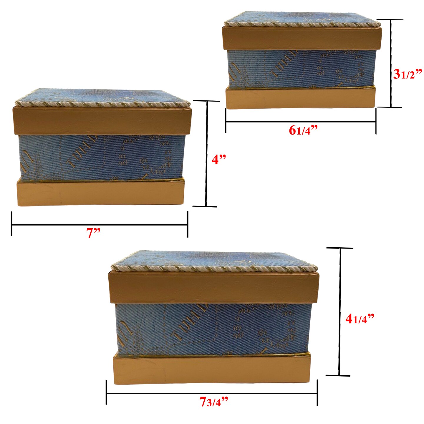 Value Pack of 6 Rectangular Cosmopolitan Box - Blue - 3 pc Set