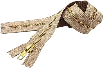 #5 Beige Closed Bottom Brass Upholstery YKK Zipper - Color: Beige #573 - Choose Your Length - Made in The United States (1 Zipper Per Pack) (48" Inches)
