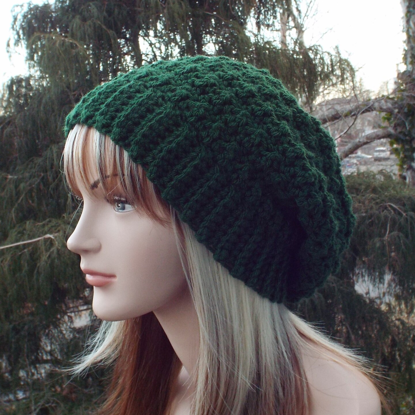 Dark Green Crochet Hat, Womens Slouchy Beanie, Oversized Slouchy Beanie, Slouchy Hat, Winter Hat, Slouch Hat
