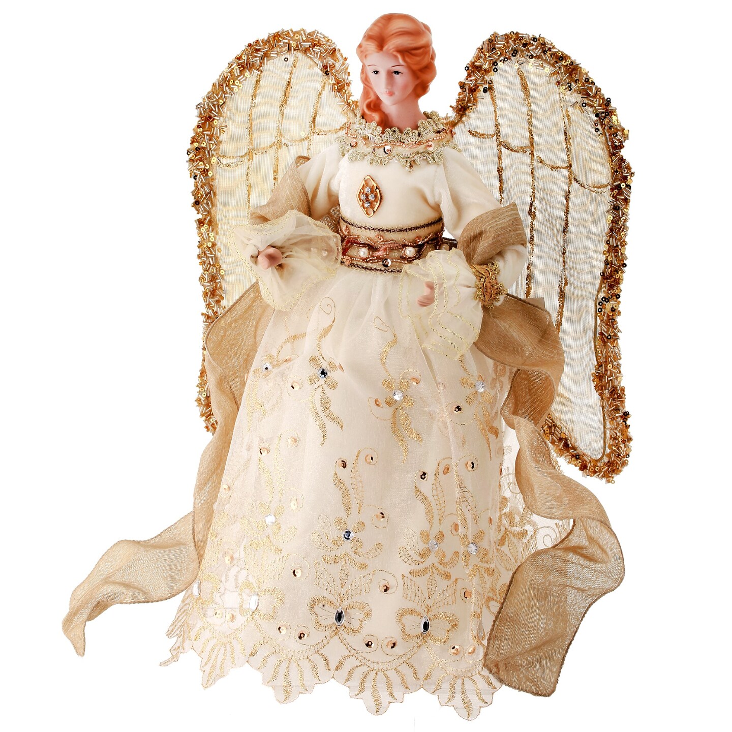 Contemporary Home Living 16&#x22; Embroidered Angel with Sheer Wings Christmas Tree Topper, Unlit