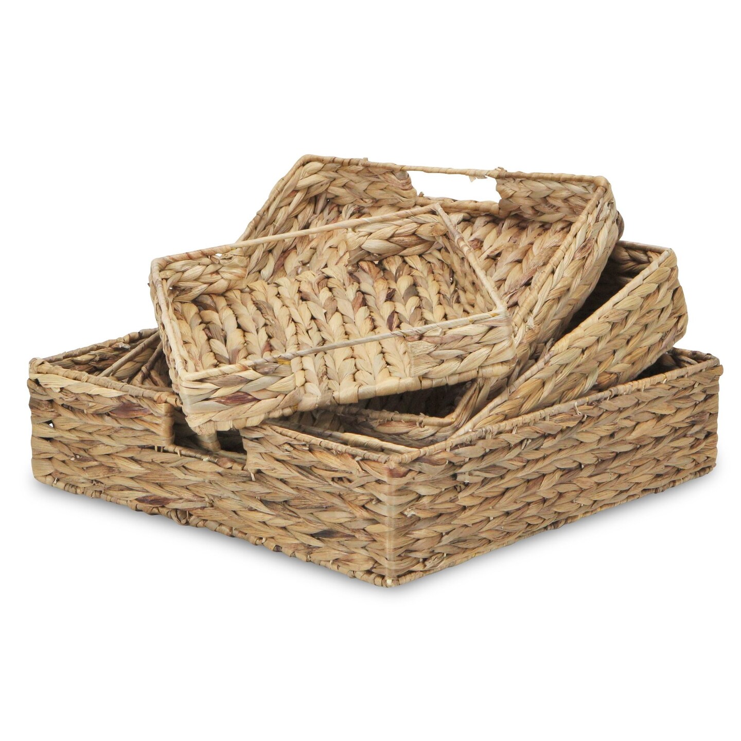 Contemporary Home Living Set of 4 Brown Solid Basket Trays with Handle15.75&#x22;