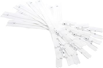 YKK Zippers White Color 12 Inch Number 3 Nylon Coil Set of 12 Pieces