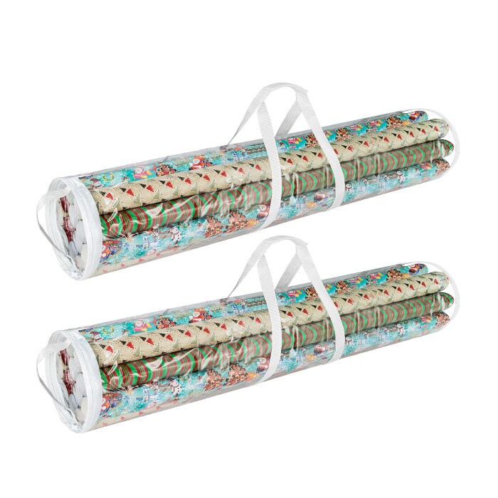 Elf Stor 2 Pack 40 Inch Christmas Wrapping Paper Storage Bag Tube Handle Zipper