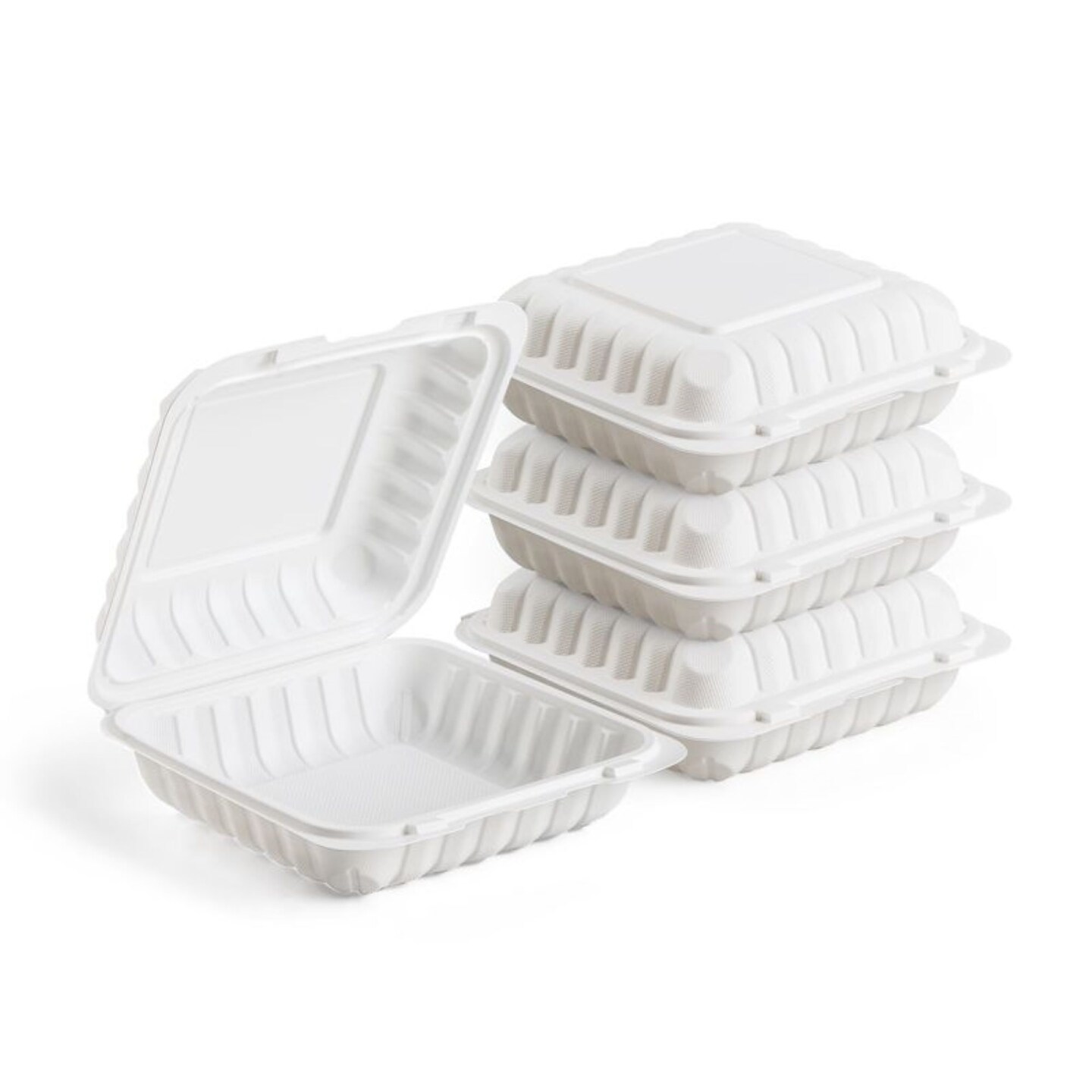 Northlight 250-Count Single Compartment Hinged White Take Out Containers - 6&#x22;