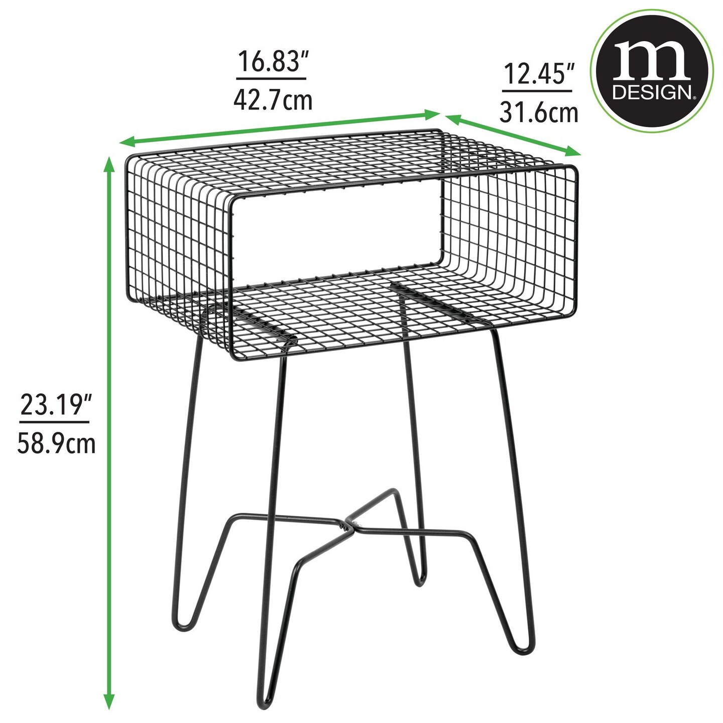 mDesign Modern Farmhouse Home Decor End Table, Wire Grid Storage Shelf
