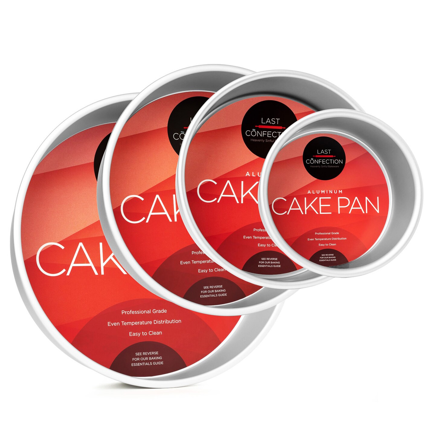Last Confection 4-Piece Cake Pan Set - 6&#x22;, 8&#x22;, 10&#x22; and 12&#x22; Round Aluminum Pans - 3&#x22; Deep