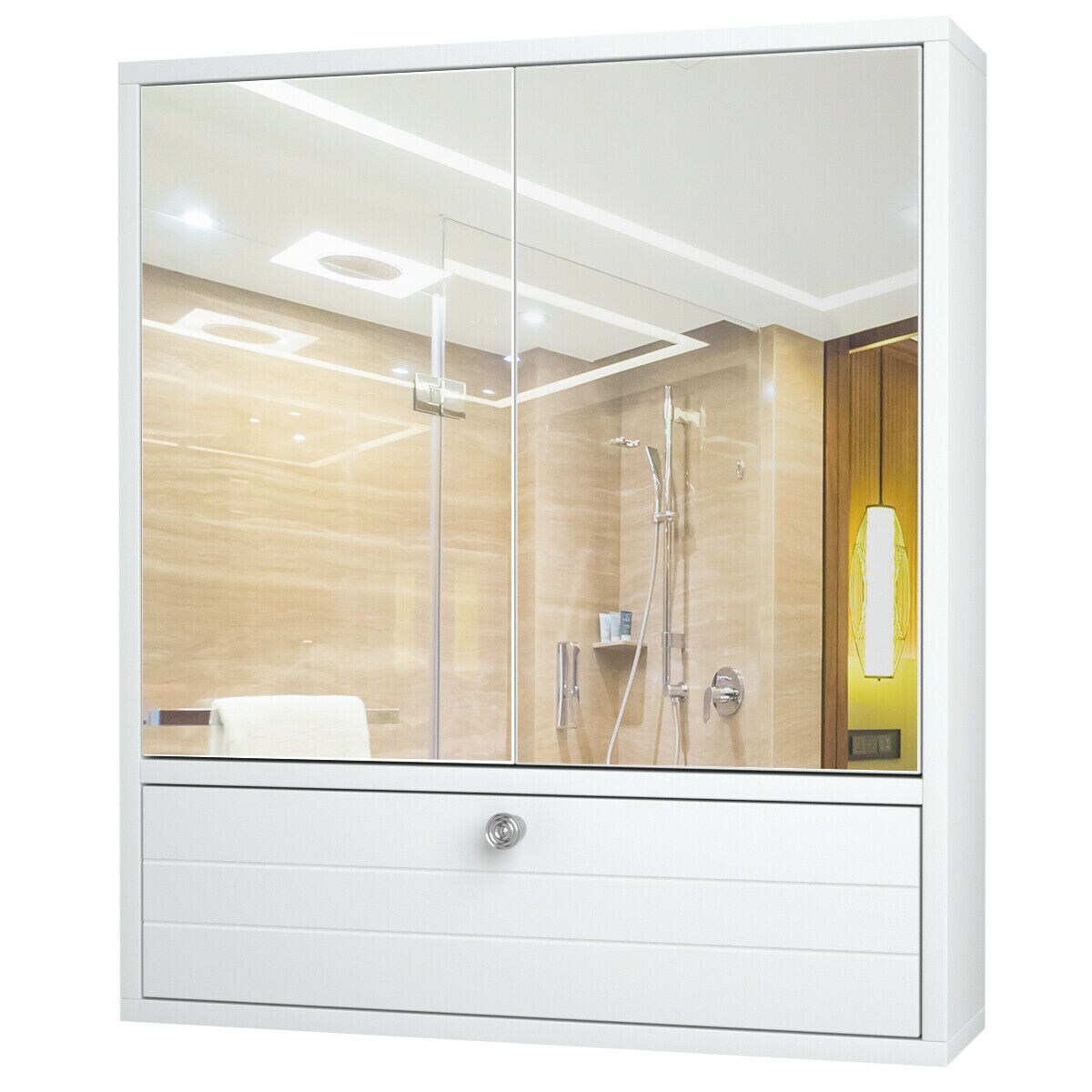 Bathroom Wall Mount Storage Cabinet Single Door with Height Adjustable Shelf  - Costway