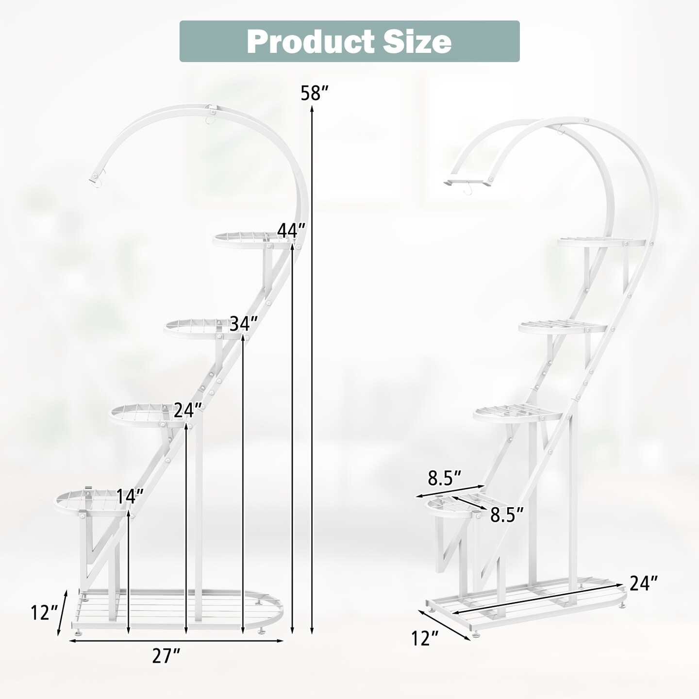 5 Tier Metal Plant Stand With Hanging Hook For Multiple Plants