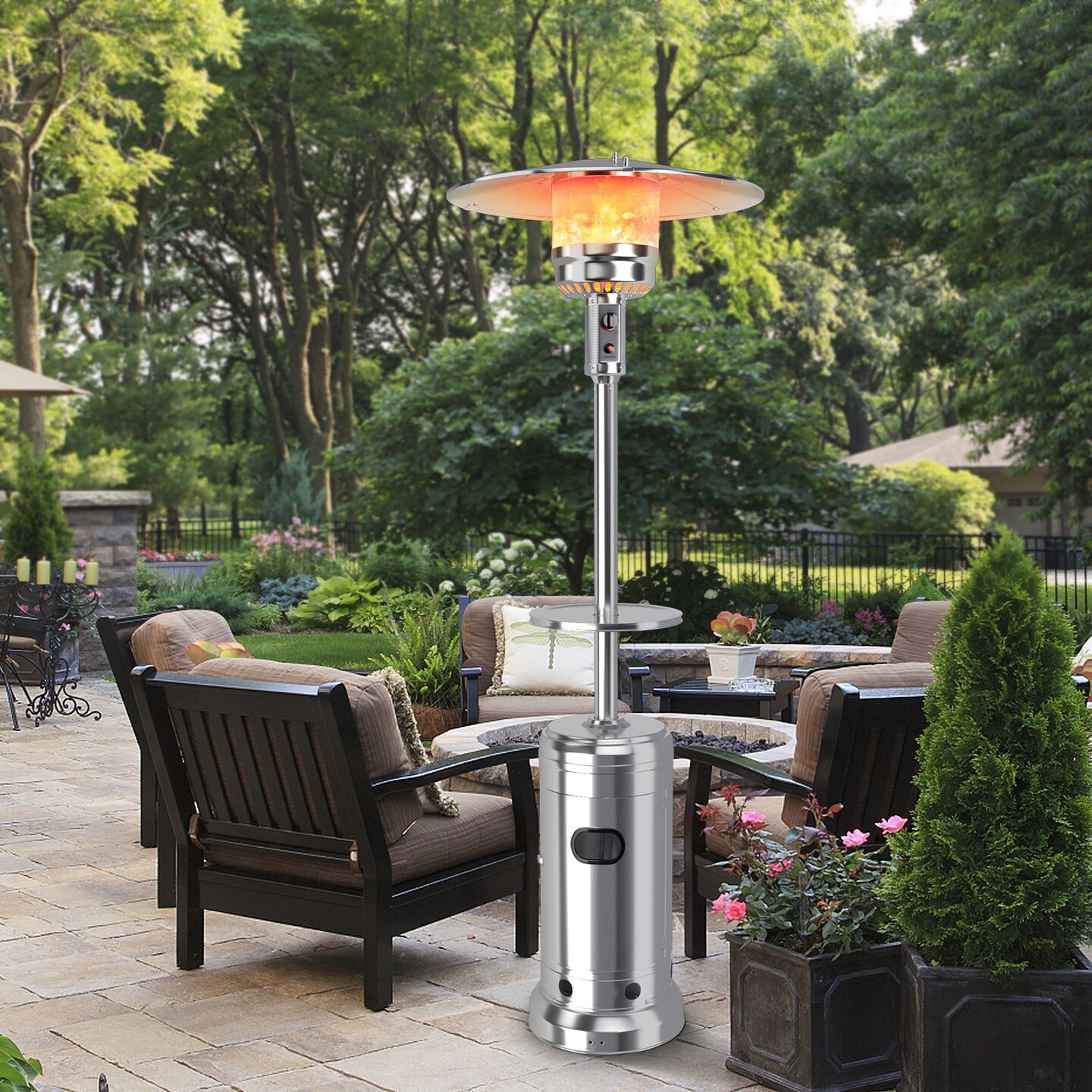 Outdoor Heater Propane Standing LP Gas Steel with Table &#x26; Wheels