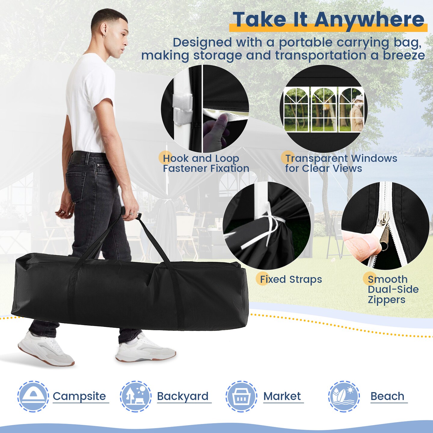 10 X 20 Ft Pop Up Canopy With 6 Sidewalls And Windows And Carrying Bag For Party Wedding Picnic