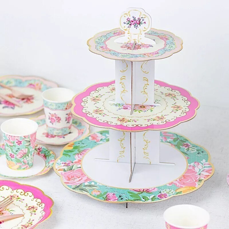 2 Round 14&#x22; 3 Tier Floral Cardboard Cupcake Stands