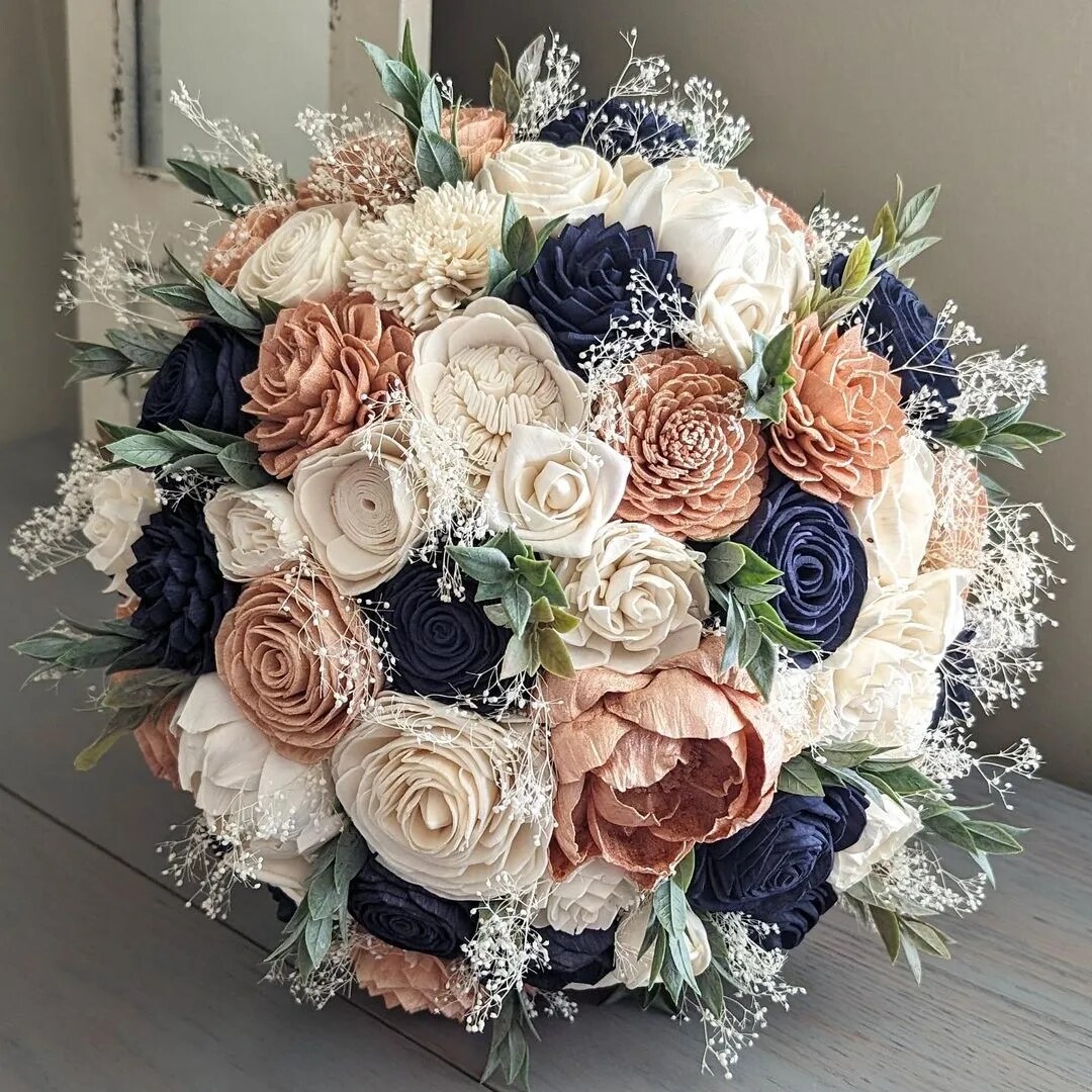 navy blue and rose gold wedding dress Blue and Gold Wedding Bouquet / – Budget-Bride