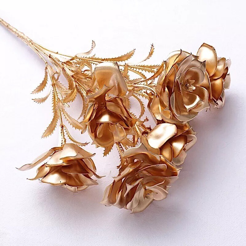 Gold 2 Metallic 17&#x22; Artificial Rose Flower