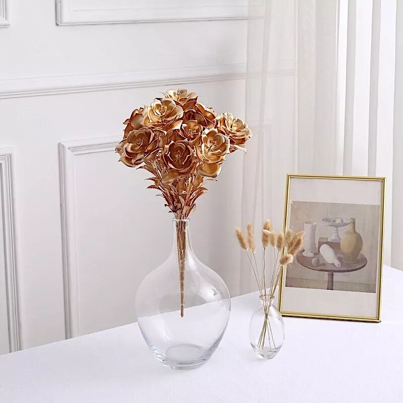 Gold 2 Metallic 17&#x22; Artificial Rose Flower