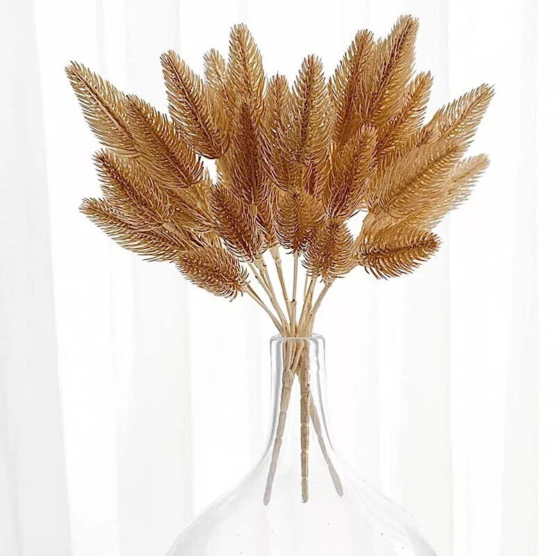 4 Gold Metallic Artificial Pine Grasses