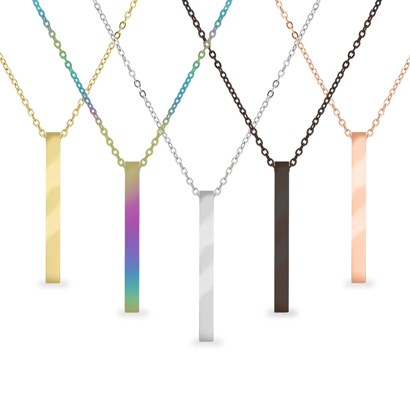 Square 4 Sided Vertical Bar Polished Stainless Steel Necklace