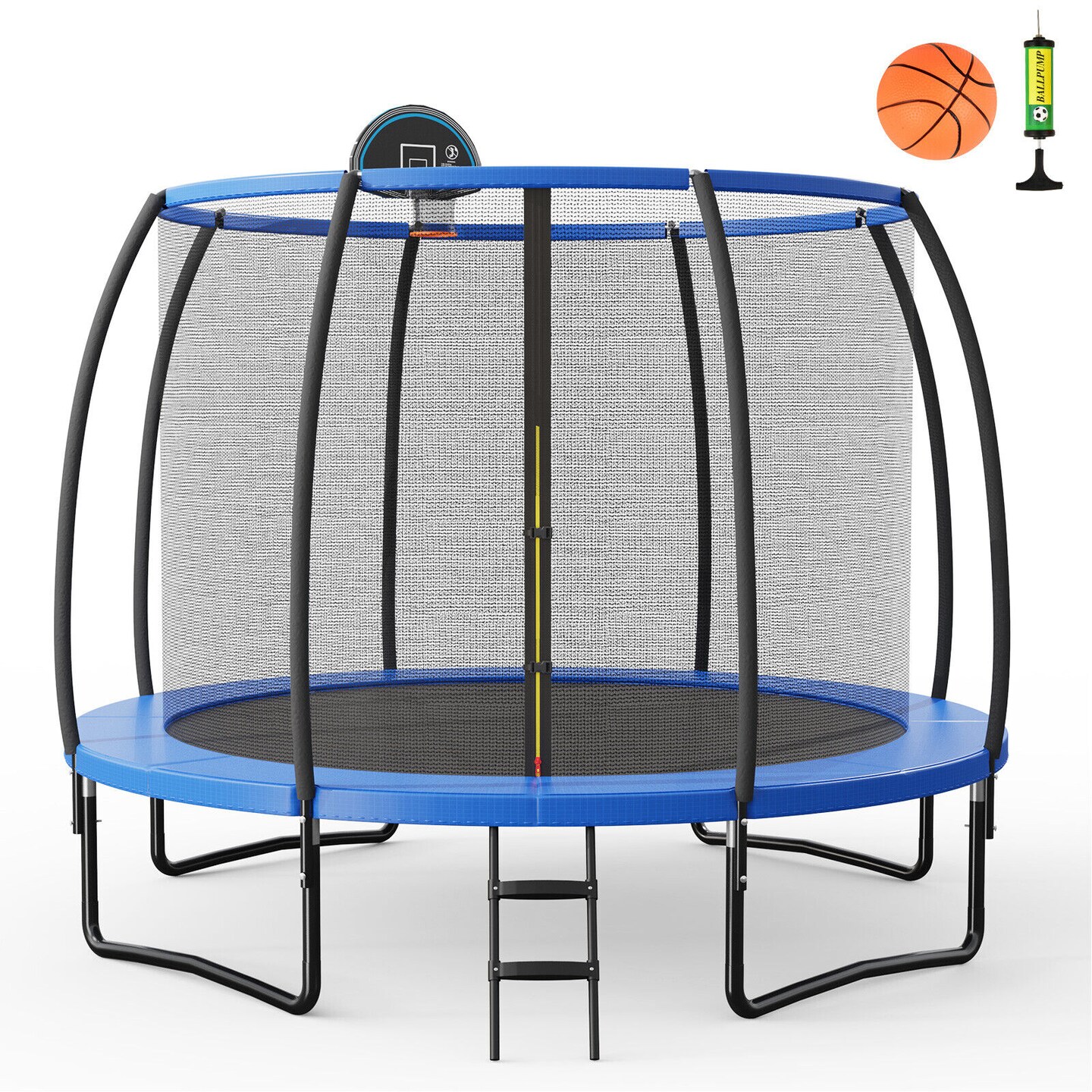 Recreational Trampoline with Basketball Hoop and Net Ladder