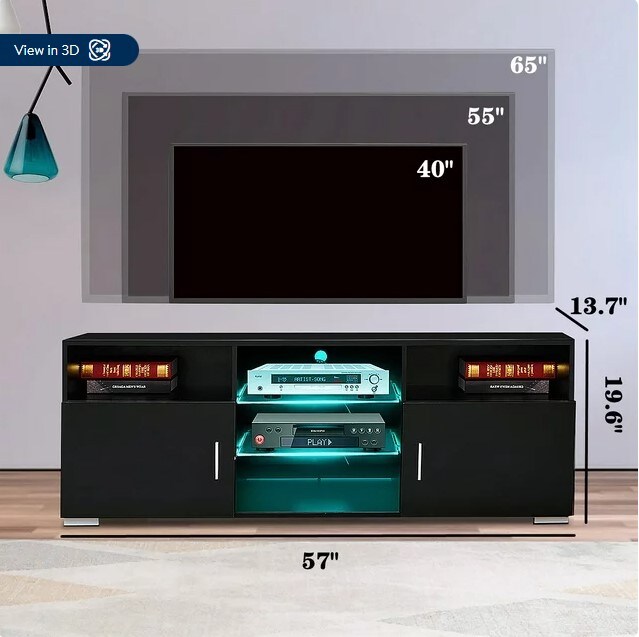 Media Console Entertainment Center Living Room TV Cabinet with RGB LED Light and Glass Shelves Hommpa 57&#x27;&#x27; TV Stand for TVs up to 65&#x22;