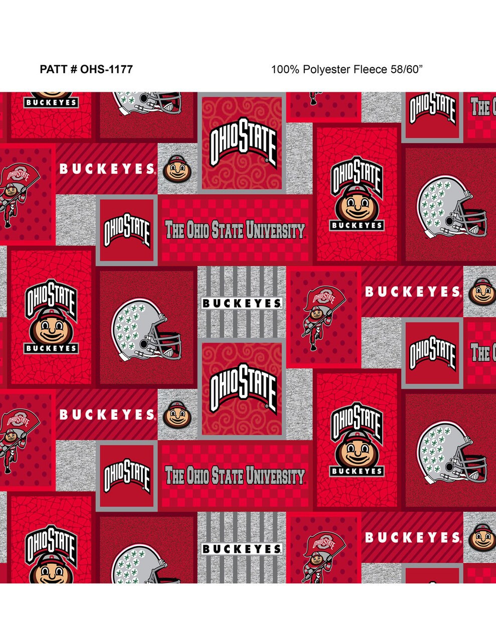 Sykel Enterprises-Ohio State University Fleece Fabric-Ohio State Buckeyes College Patch Fleece Blanket Fabric-Sold by the yard