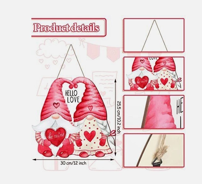 Wooden Valentine&#x27;s Day Welcome Wall Hanging Sign with Rope and Hooks