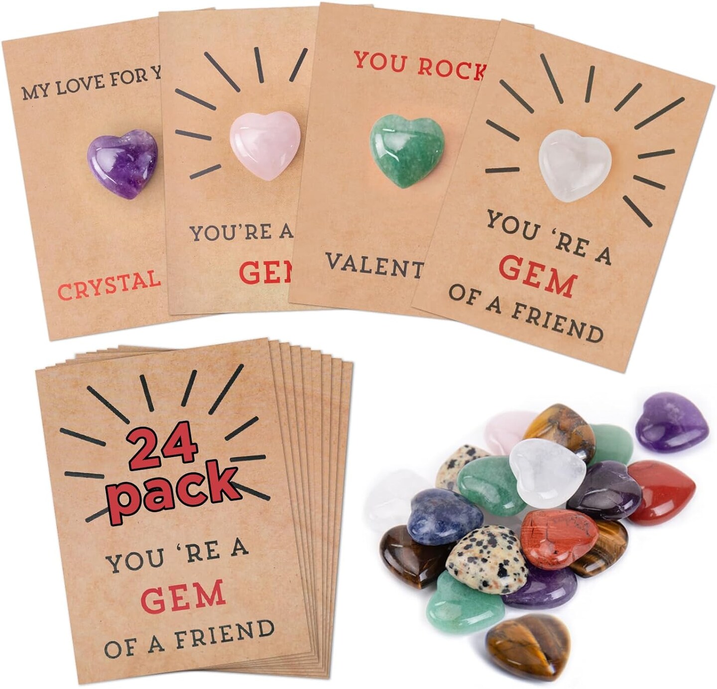Valentines Cards with Heart-Shape Crystals,Valentines Day Gifts for Kids,Valentines  Day Gift Exchange Classroom School Party Favors