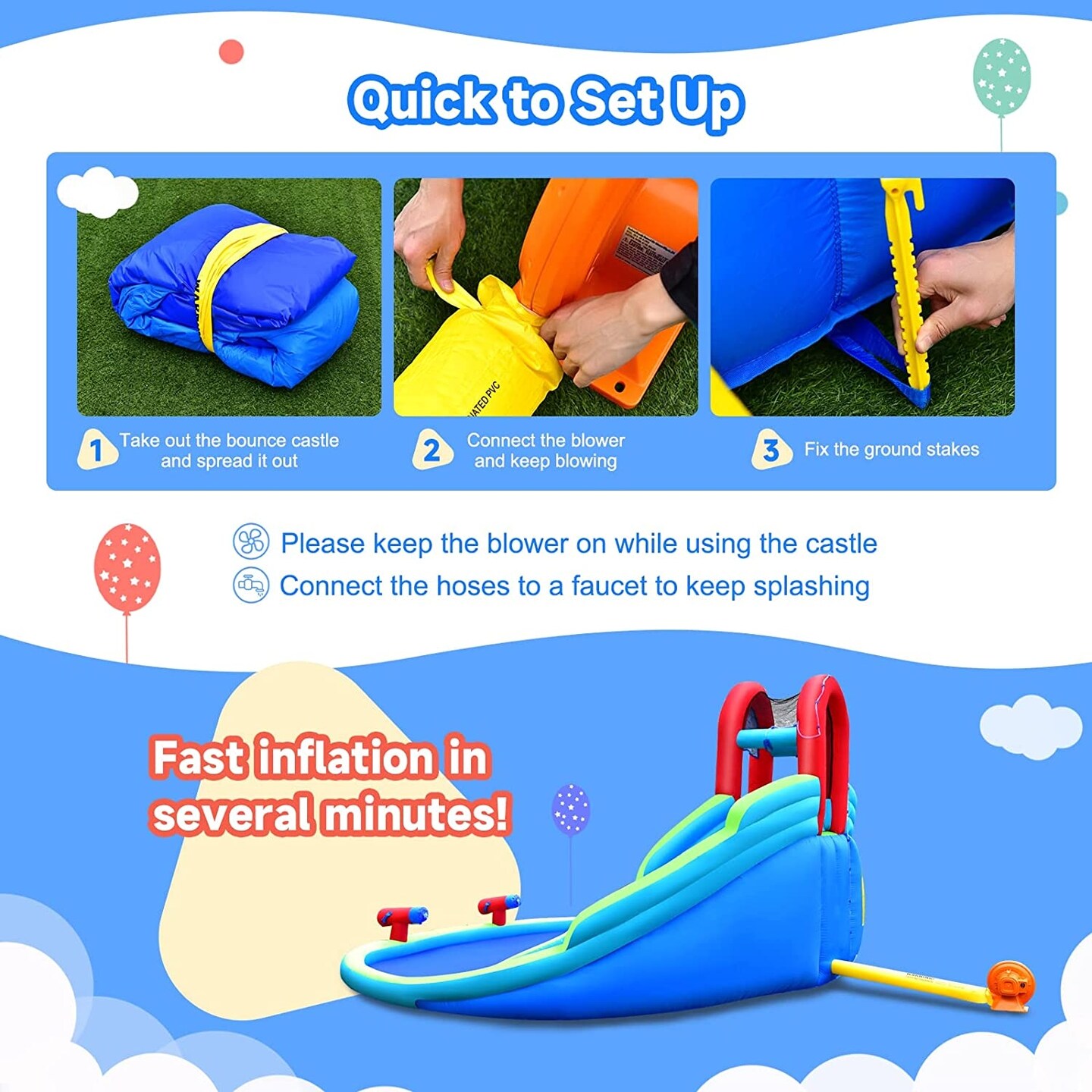 Inflatable Water Park Waterslide for Kids Backyard