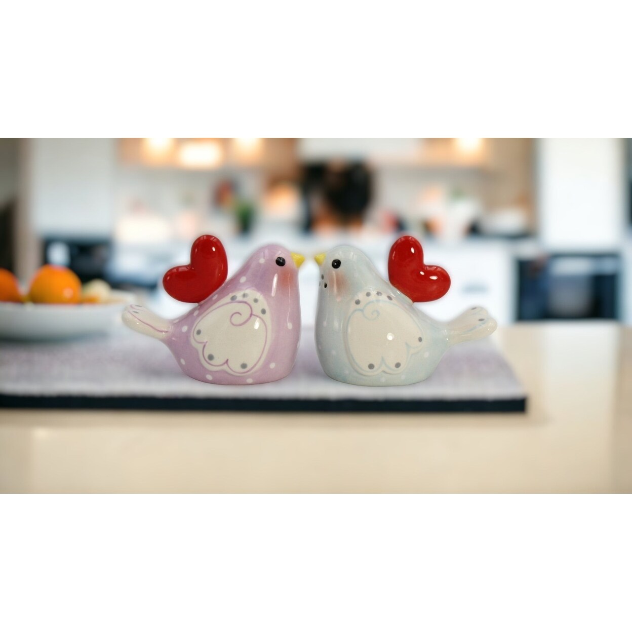 kevinsgiftshoppe Ceramic Birds with Heart Salt and Pepper Shakers Valentines Day Wedding Decor or Gift Anniversary Decor or Gift