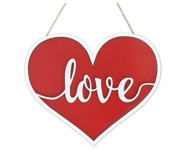 3D Heart Shaped Wooden Hanging Sign for Valentines Decorations or Wall  Decor, Valentines Day Decor