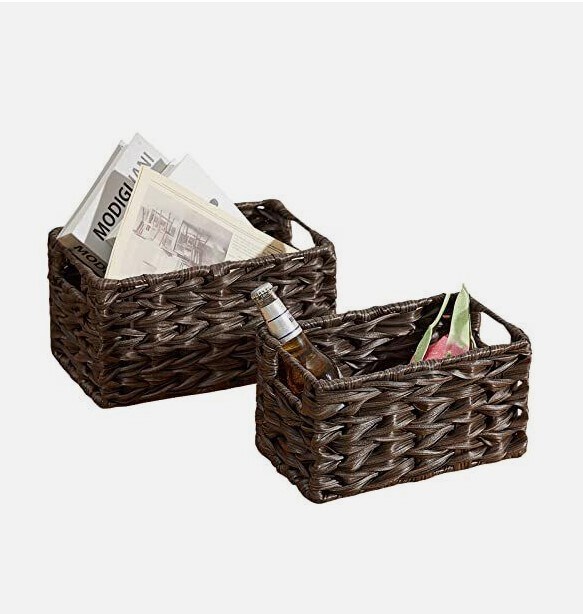 Water Hyacinth Wicker Storage Baskets with Builtin Handles (Set of 2