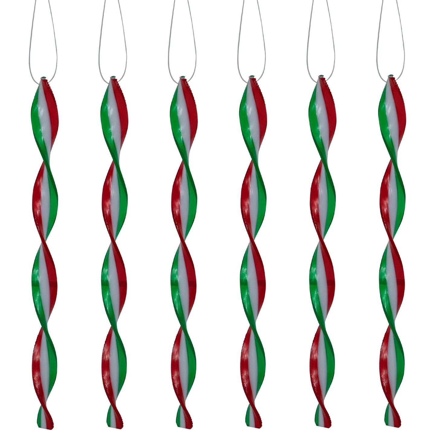 Northlight 6ct White, Red and Green Candy Swirl Christmas Ornaments 8&#x22;