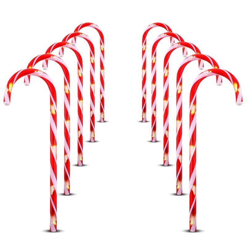 10 Candy Cane Pathway Lights with Stakes for Christmas Decor