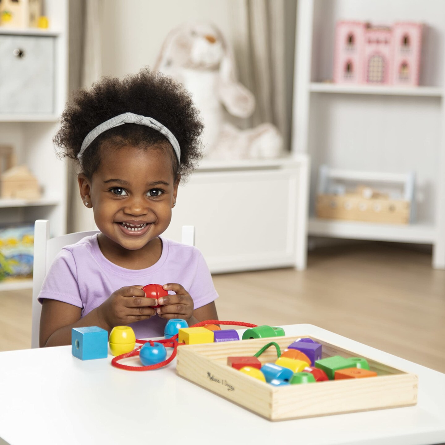 Primary Lacing Beads - Educational Toy With 30 Wooden Beads and 2 Laces - Beads For Toddlers, Fine Motor Skills Lacing Toys For Toddlers And Kids Ages 3+, 8inx8inx2in, Multi