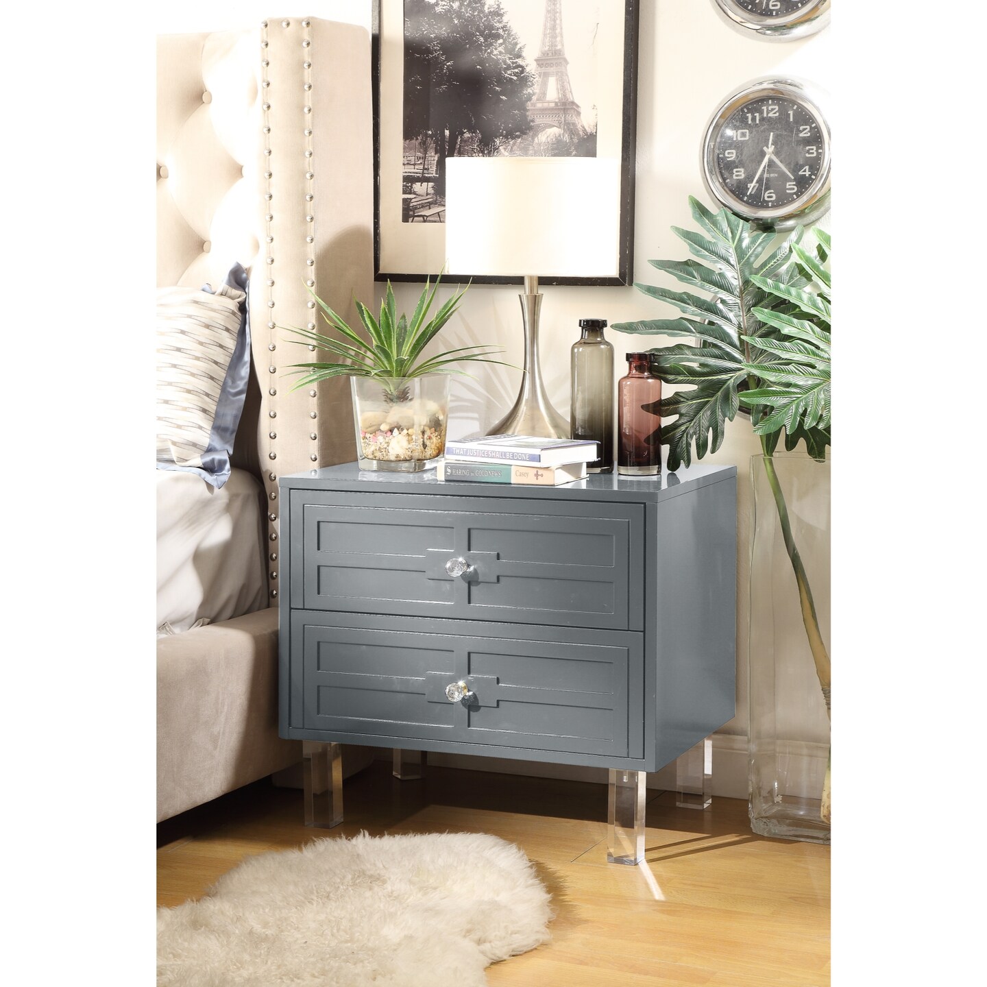 Gillian Modern Lacquered Lucite Leg Side/Accent Table/Nightstand