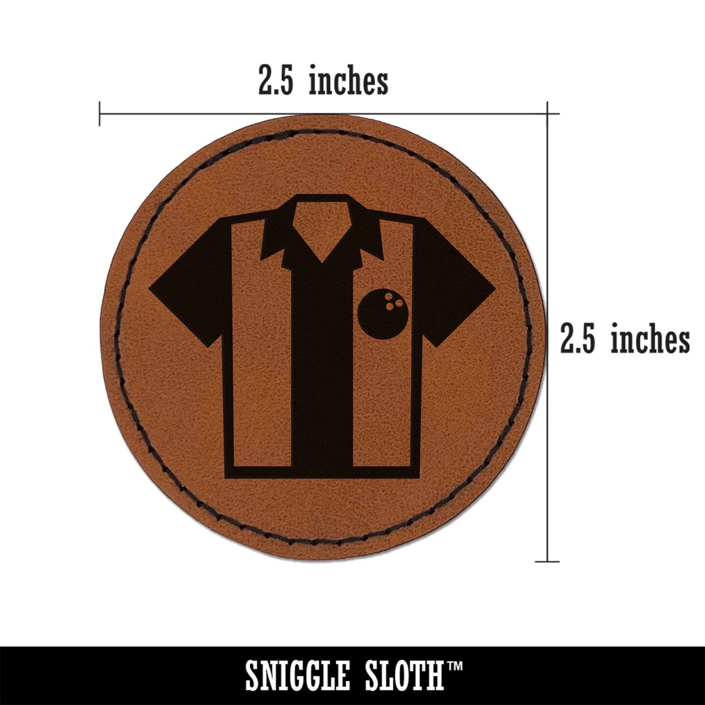 Bowling Shirt Striped Retro Style Round Iron-On Engraved Faux Leather Patch Applique - 2.5&#x22;