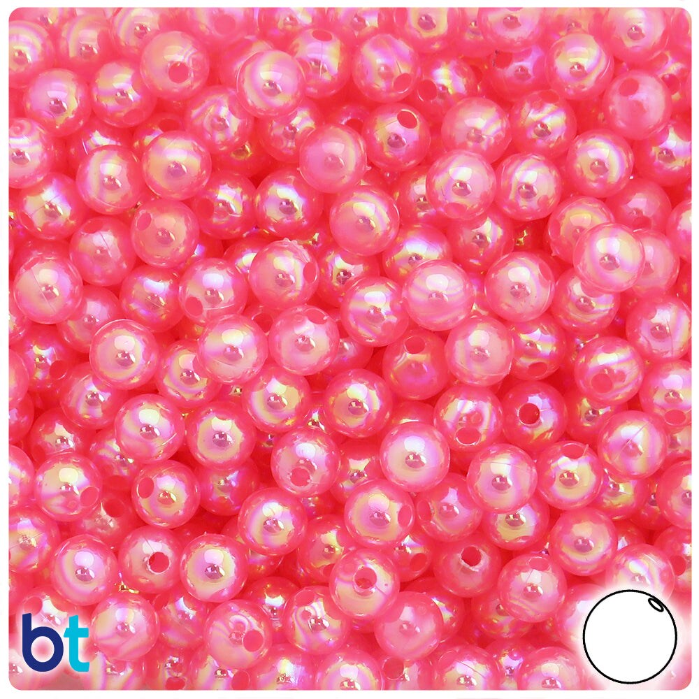 BeadTin Dark Pink Translucent AB 8mm Round Plastic Craft Beads (150pcs)