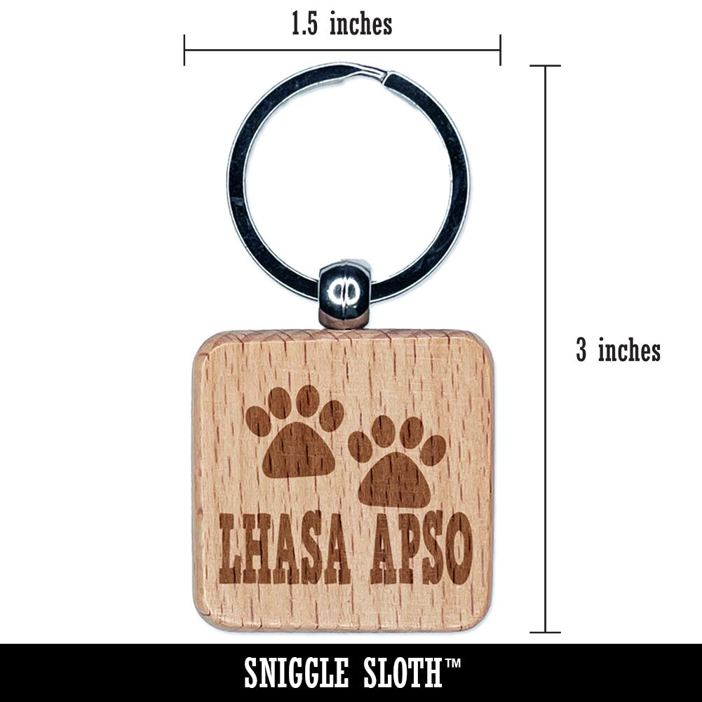 Lhasa Apso Dog Paw Prints Fun Text Engraved Wood Square Keychain Tag Charm