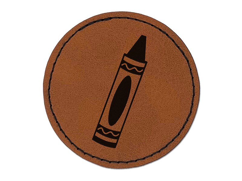 Coloring Crayon Round Iron-On Engraved Faux Leather Patch Applique - 2.5"