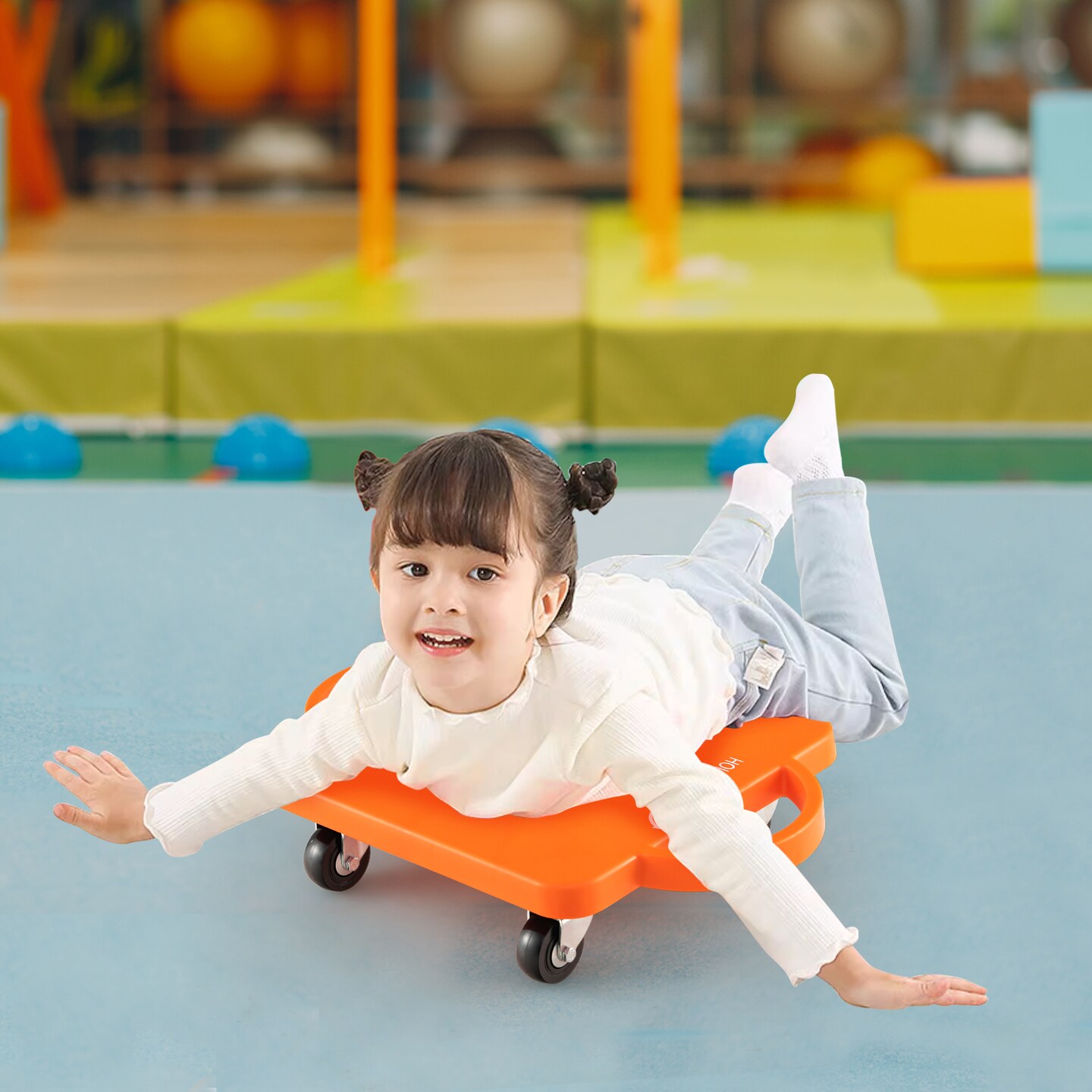 Kids Sitting Scooter Board with Handles and Rolling Casters