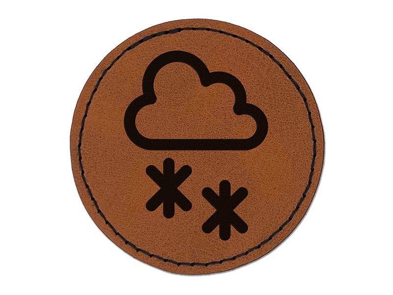 Snow Storm Icon Round Iron-On Engraved Faux Leather Patch Applique - 2.5&#x22;