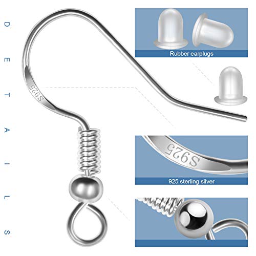 Vivixin 120Pcs/60Pais Earring Hooks, 925 Sterling Silver Hypoallergenic  Earring