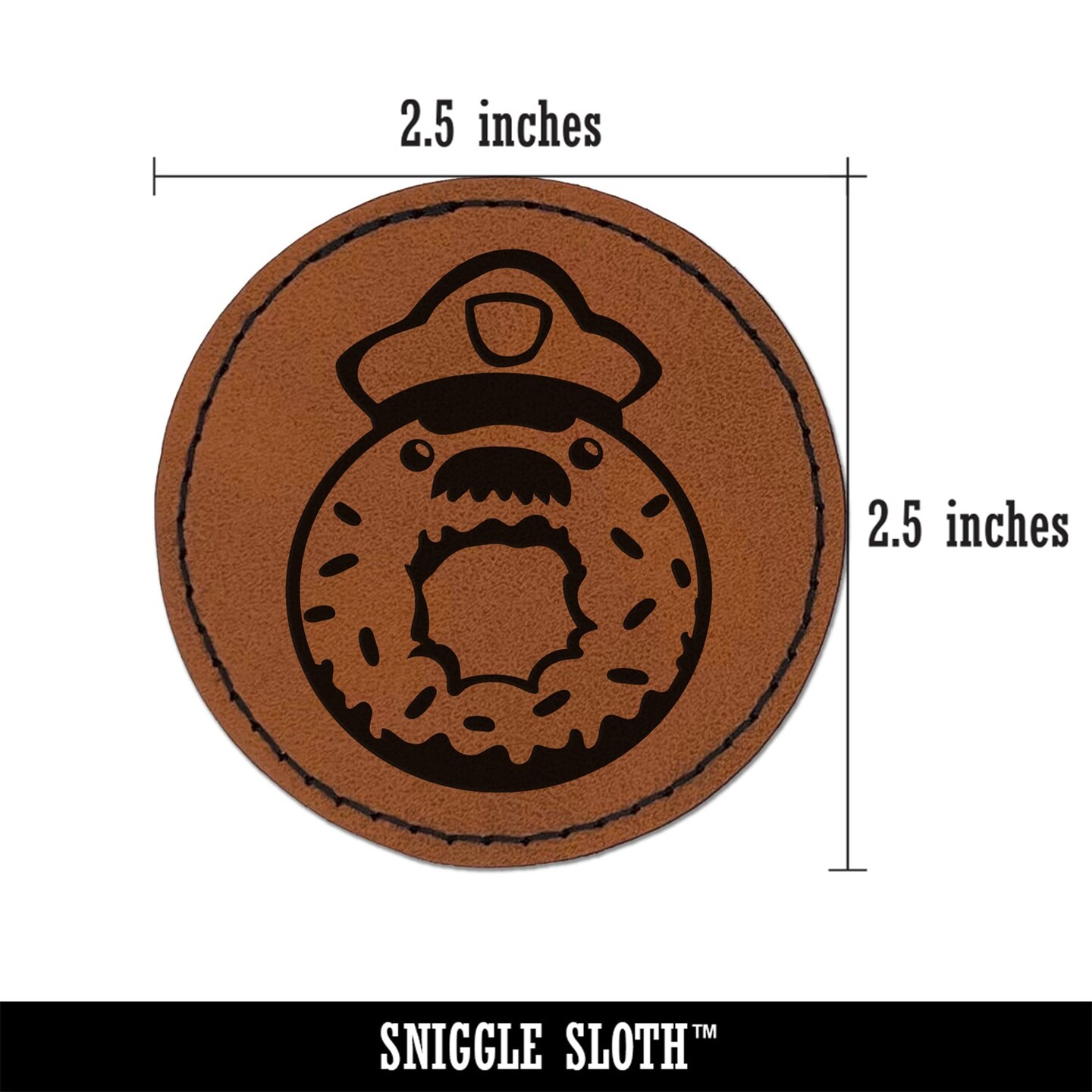 Police Officer Donut Round Iron-On Engraved Faux Leather Patch Applique - 2.5&#x22;