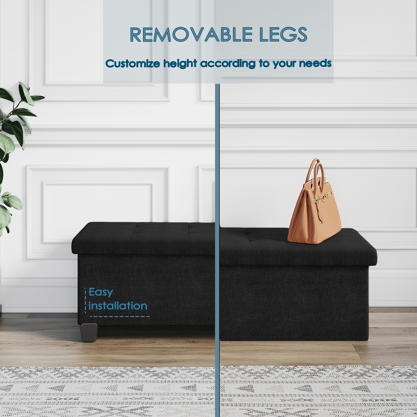 StorageBud Storage Ottoman Bench with Storage Bins