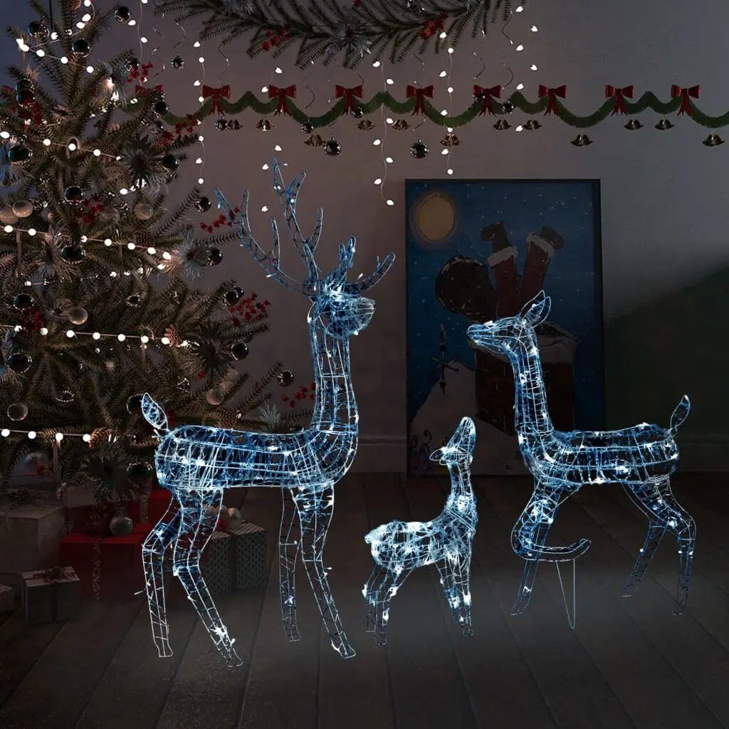 Acrylic Reindeer Family Christmas Decoration with 300 Cold White LEDs