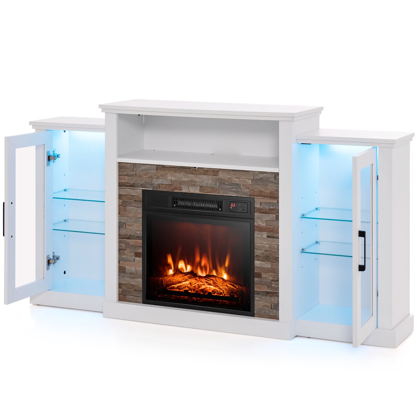 Fireplace Entertainment Center Stand with 16-Color LED Lights for TVs