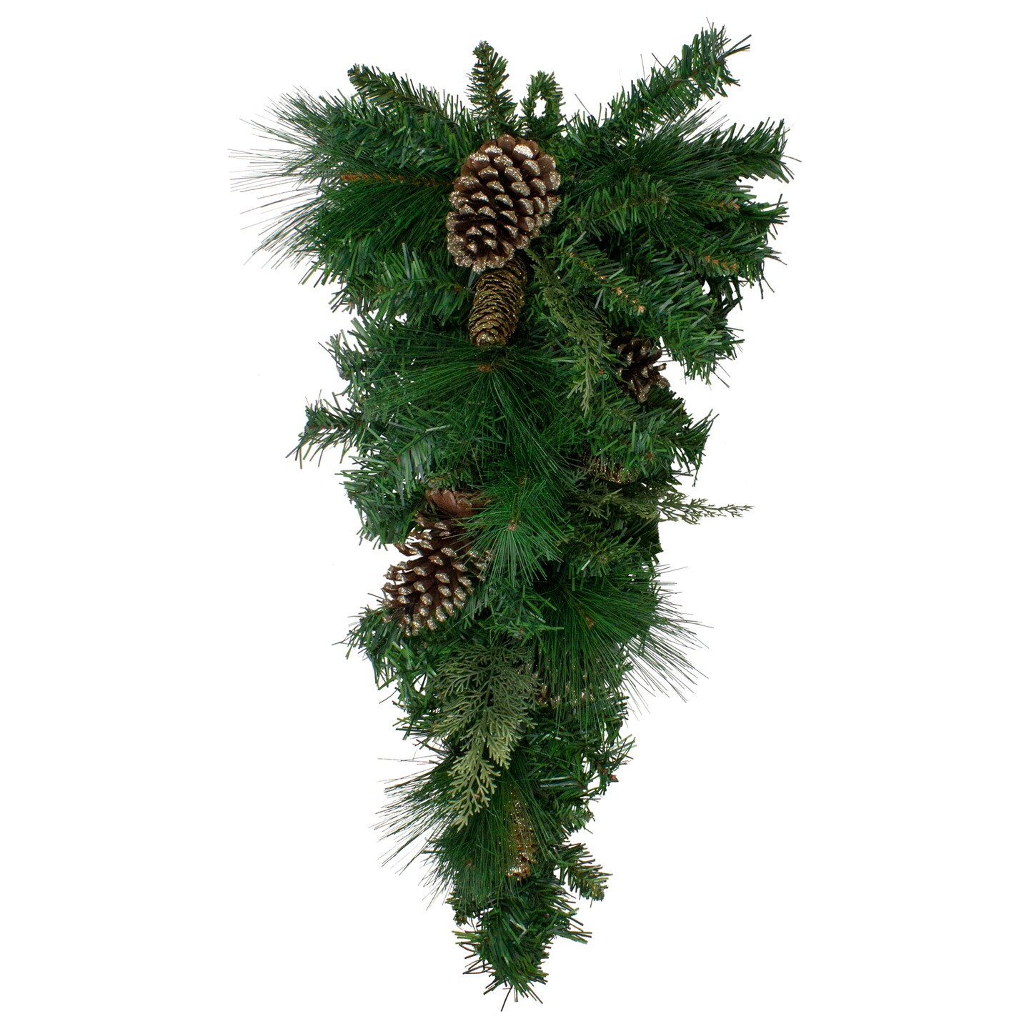 Northlight 28&#x22; Artificial Mixed Pine with Pine Cones and Gold Glitter Christmas Teardrop Swag - Unlit